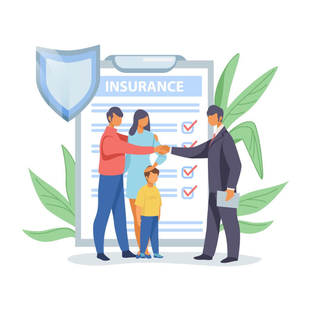 father shaking hands with insurance agent